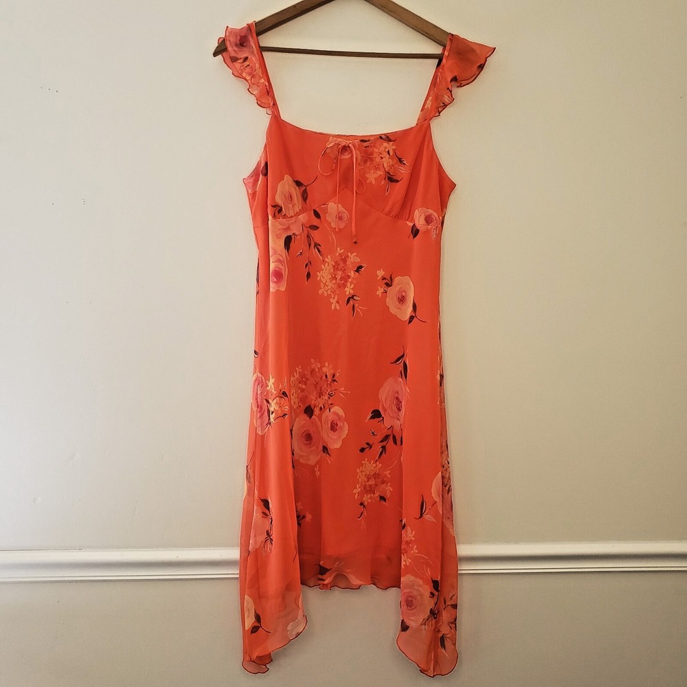 Vtg Y2K New York & Co Sheer Milkmaid‎ Dress Sz 14 Floral Overlay SharkBite Fairy